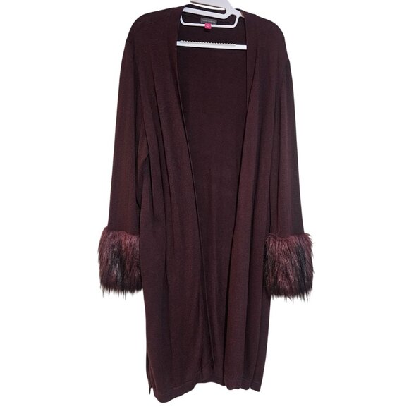 Vince Camuto Burgundy Open-Front Cardigan With Faux Fur Cuffs Size 2X - Picture 1 of 12